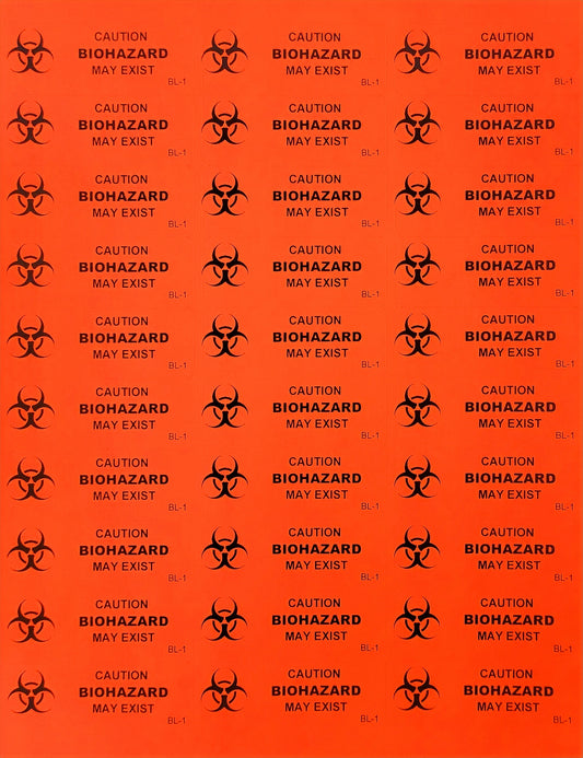 Caution Biohazard May Exist Labels- Sheets (20 pack)