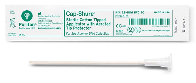 Cap-Shure 6" Sterile Standard Cotton Swab & Protective Cap w/ Wooden Handle (50 in a box)